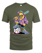 Cool Banana Baseball Player T Shirt Funny Cartoon Sports Tee - military green t-shirt on white background