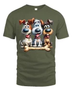 Funny Cute Dogs With Bone T Shirt Cartoon Puppy Friends Tee - military green t-shirt on white background