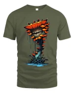 Creepy Carnivorous Mushroom Monster T Shirt Dark Fantasy Horror Tee - military green t-shirt on white background