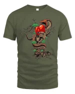 Snake And Apple Tree T Shirt Dark Mythology Nature Graphic Tee - military green t-shirt on white background