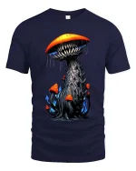 Nightmare Mushroom Monster T Shirt Creepy Fantasy Creature Tee - navy t-shirt on white background
