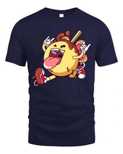 Funny Donut Rock Star T Shirt Cartoon Sweet Food Graphic Tee - navy t-shirt on white background