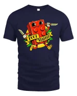 Funny Cartoon Brick Character T Shirt Retro Style Graphic Tee - navy t-shirt on white background