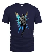 Stylish Fairy With Butterfly Wings T Shirt Dark Fantasy Graphic Tee - navy t-shirt on white background