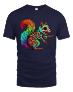 Neon Zombie Squirrel T Shirt Psychedelic Horror Animal Graphic Tee - navy t-shirt on white background