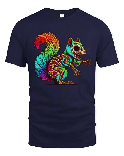 Neon Zombie Squirrel T Shirt Psychedelic Horror Animal Graphic Tee - navy t-shirt on white background