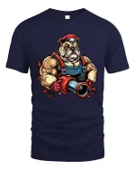Tough Bulldog Firefighter T Shirt Muscular Rescue Hero Graphic Tee - navy t-shirt on white background
