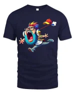 Funny Screaming Cartoon Kid T Shirt Loud Music Lover Graphic Tee - navy t-shirt on white background