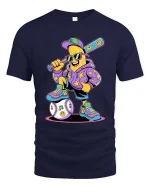 Cool Banana Baseball Player T Shirt Funny Cartoon Sports Tee - navy t-shirt on white background