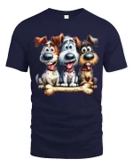 Funny Cute Dogs With Bone T Shirt Cartoon Puppy Friends Tee - navy t-shirt on white background