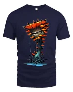 Creepy Carnivorous Mushroom Monster T Shirt Dark Fantasy Horror Tee - navy t-shirt on white background