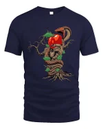 Snake And Apple Tree T Shirt Dark Mythology Nature Graphic Tee - navy t-shirt on white background