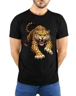 Majestic Mountain Nature T Shirt Scenic Landscape Graphic Tee - model wearing black tee with hands behind back