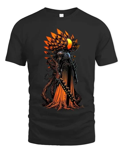 Dark Alien Warrior Graphic Tshirt Cosmic Horror Art Style - black t-shirt on white background