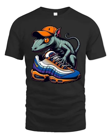 Sneakerhead Lizard Tshirt Cool Streetwear Gecko With Shoes Art - black t-shirt on white background