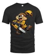 Funny Beaver Chainsaw Tshirt Cute Builder Animal Cartoon Style - black t-shirt on white background