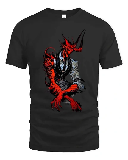 Demon Gentleman Tshirt Dark Suit Monster Elegant Horror Style - black t-shirt on white background