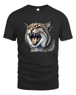 Fierce Wild Cat Tshirt Roaring Lynx Realistic Animal Graphic - black t-shirt on white background