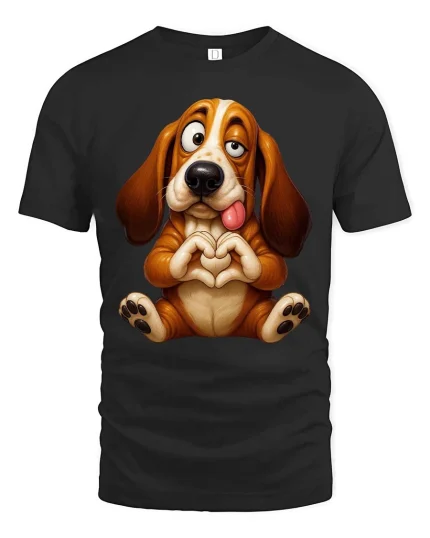 Funny Cute Basset Hound T Shirt Sweet Love Puppy Vibes - black t-shirt on white background