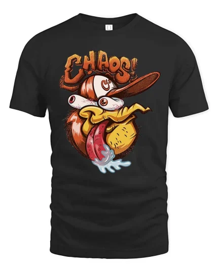Chaos Duck T Shirt Funny Crazy Cartoon Duck Graphic - black t-shirt on white background