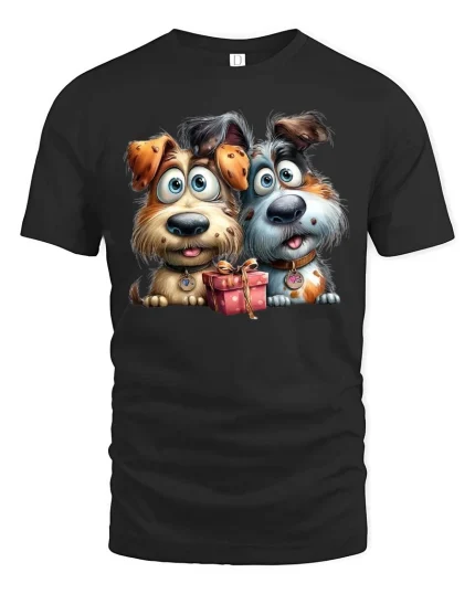 Cute Puppy Friends Tshirt Funny Dogs With Gift Cartoon Style - black t-shirt on white background