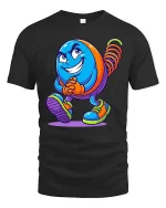 Funny Spring Character Tshirt Cool Cartoon Coil Toy Walking Art - black t-shirt on white background