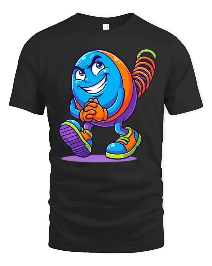 Funny Spring Character Tshirt Cool Cartoon Coil Toy Walking Art - black t-shirt on white background
