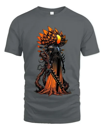 Dark Alien Warrior Graphic Tshirt Cosmic Horror Art Style - gray t-shirt on white background