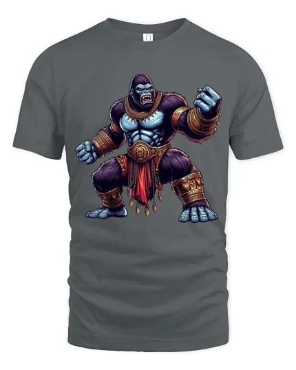 Mighty Gorilla Warrior Tshirt Fantasy Fighter Beast Graphic Art - gray t-shirt on white background