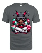 Funny Horror Bunny Tshirt Scary Slasher Easter Cartoon Style - gray t-shirt on white background