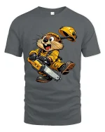 Funny Beaver Chainsaw Tshirt Cute Builder Animal Cartoon Style - gray t-shirt on white background