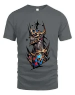 Dark Skull King Tshirt Gothic Armor Crown Fantasy Graphic Style - gray t-shirt on white background