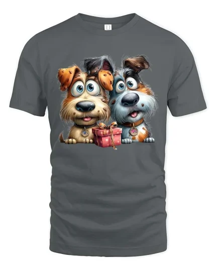 Cute Puppy Friends Tshirt Funny Dogs With Gift Cartoon Style - gray t-shirt on white background