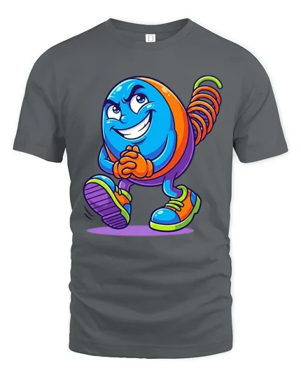 Funny Spring Character Tshirt Cool Cartoon Coil Toy Walking Art - gray t-shirt on white background