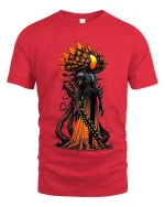 Dark Alien Warrior Graphic Tshirt Cosmic Horror Art Style - red t-shirt on white background