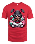Funny Horror Bunny Tshirt Scary Slasher Easter Cartoon Style - red t-shirt on white background
