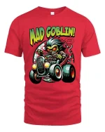 Mad Goblin Hot Rod Tshirt Crazy Driver Cartoon Street Style - red t-shirt on white background
