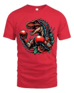 Boxing Dinosaur Tshirt Fierce T Rex Fighter Retro Tattoo Style - red t-shirt on white background