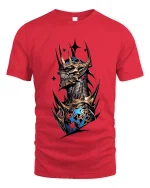 Dark Skull King Tshirt Gothic Armor Crown Fantasy Graphic Style - red t-shirt on white background