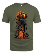 Dark Alien Warrior Graphic Tshirt Cosmic Horror Art Style - military green t-shirt on white background