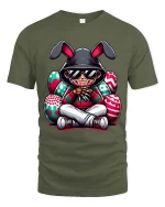 Funny Horror Bunny Tshirt Scary Slasher Easter Cartoon Style - military green t-shirt on white background