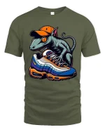 Sneakerhead Lizard Tshirt Cool Streetwear Gecko With Shoes Art - military green t-shirt on white background