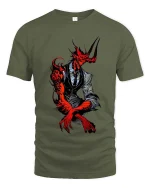 Demon Gentleman Tshirt Dark Suit Monster Elegant Horror Style - military green t-shirt on white background