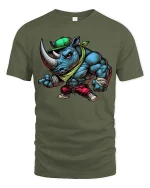 Street Rhino Gangster Tshirt Muscular Animal Urban Style Art - military green t-shirt on white background