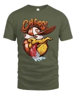 Chaos Duck T Shirt Funny Crazy Cartoon Duck Graphic - military green t-shirt on white background
