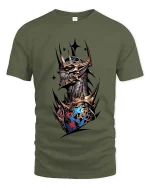 Dark Skull King Tshirt Gothic Armor Crown Fantasy Graphic Style - military green t-shirt on white background
