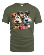 Cute Puppy Friends Tshirt Funny Dogs With Gift Cartoon Style - military green t-shirt on white background