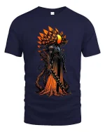 Dark Alien Warrior Graphic Tshirt Cosmic Horror Art Style - navy t-shirt on white background