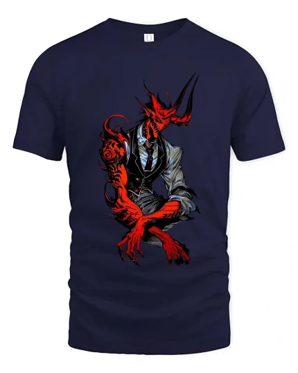 Demon Gentleman Tshirt Dark Suit Monster Elegant Horror Style - navy t-shirt on white background