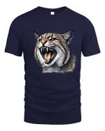 Fierce Wild Cat Tshirt Roaring Lynx Realistic Animal Graphic - navy t-shirt on white background